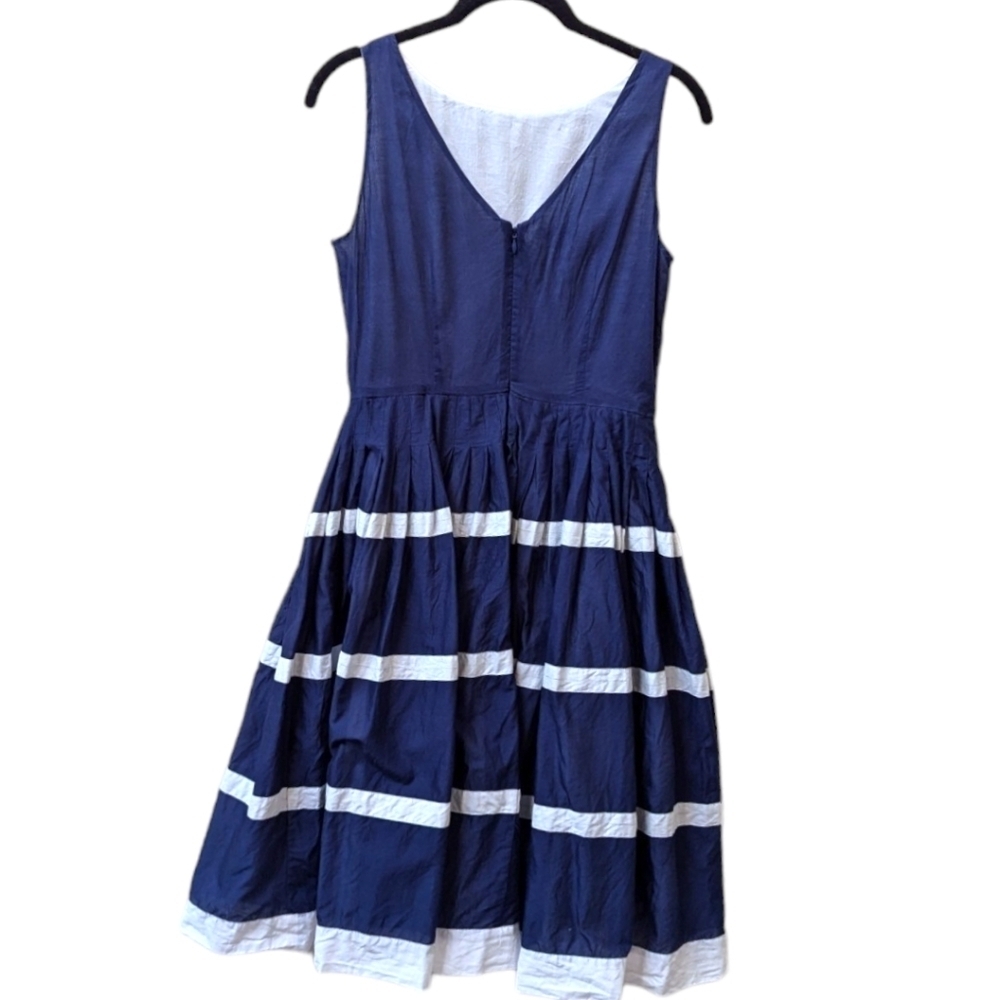 Talbots Navy "Blue Day" Striped Fit & Flare Sleeveless Cotton Dress (2) - Picture 2 of 7